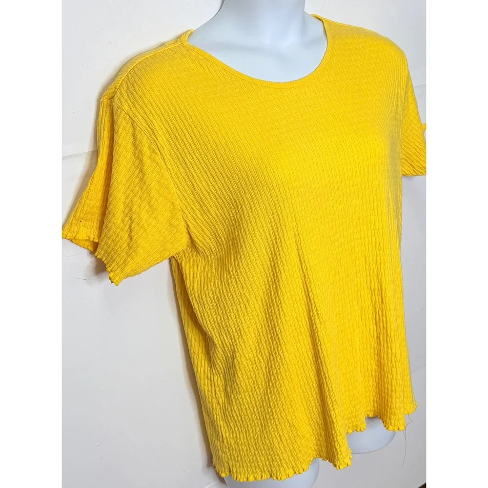 AK America Textured Ribbed Top Women 22/24 Yellow Lettuce Edge Trim Work Casual - Picture 2 of 7
